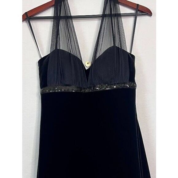 Y2K Vintage Black Stretch Velvet sequin Halter Top Dress Blondie Nites Size 9 - Picture 2 of 6